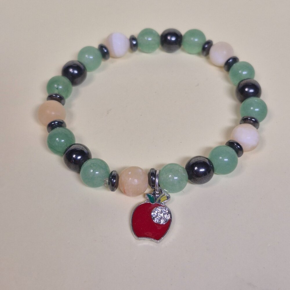 Green Aventurine and Topaz Jade Apple Charm Bracelet